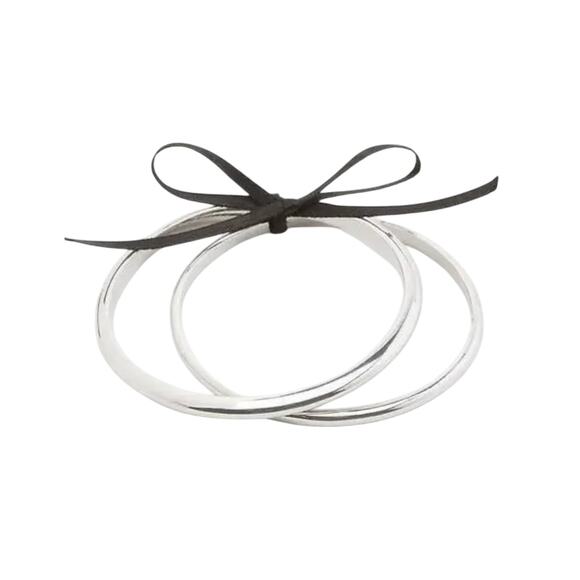 NWT LOFT Silvertone Finish 2 Bangle Bracelet Set - Picture 1 of 8